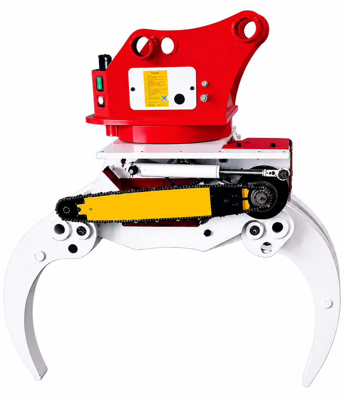 HonTop-GrappleSaws HL-A10 electric chainsaw with a black and orange body and a sharp cutting chain, ready for tree cutting tasks.